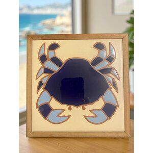 Wooden Framed Ceramic Crab Wall Art With Cork Backing 10x10 Coastal Beach Decor